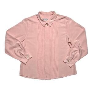jh Collectibles Vintage Pleated Blouse Long Sleeve Pink Women's 12P Button Up